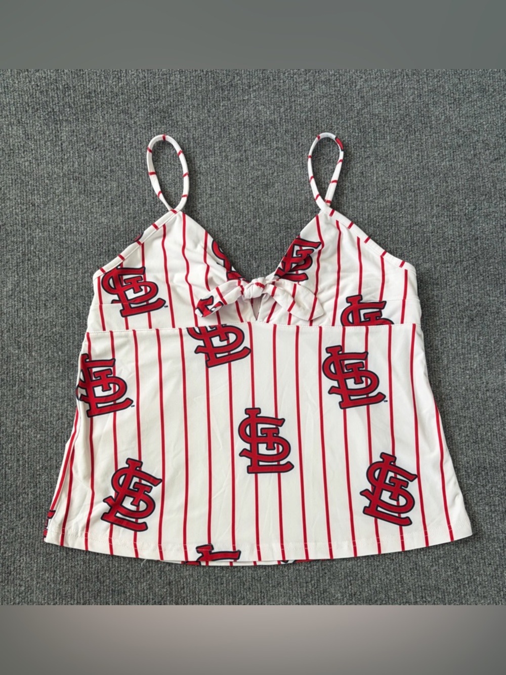St Louis Cardinals Tank Top Womens Medium MLB Pinstripe Tie Front Y2K